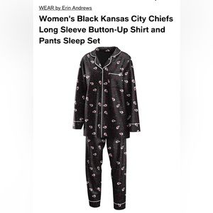 Women's Black Kansas City Chiefs Long Sleeve Button-Up Shirt and Pants Sleep Set